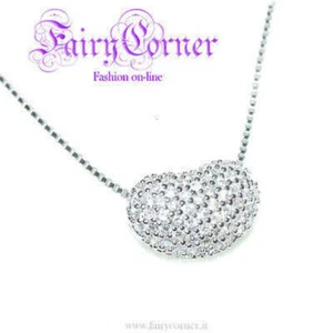 ciondolo collana girocollo donna argento 925 CUORE pavè zirconi bianchi - Imagen 1 de 2
