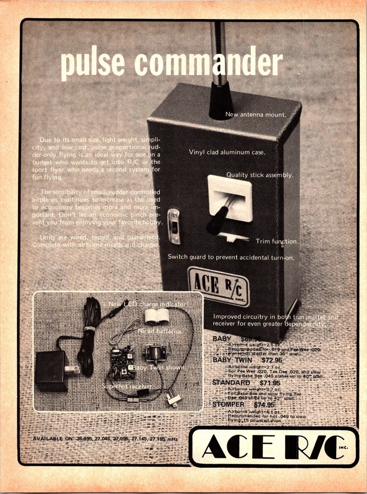 ACE RC Transmitter Print Ad Ephemera Wall Art Decor Pulse Commander - Image 1 of 1