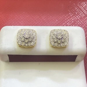 0.90 Ct Round Cut Real Moissanite Men's Cluster Stud Earrings 14K Gold Plated /z - Picture 1 of 2