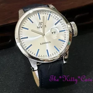 Grande Clásico Rodio Acero Dial Con Fecha, Cuero Azul Elegante Diseñador Reloj - Imagen 1 de 9