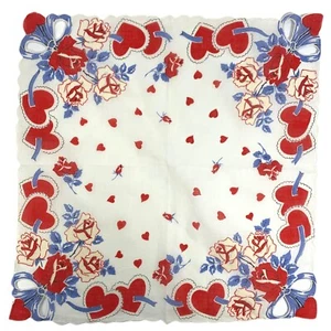 Valentine Red Roses Hearts Handkerchief Hand Painted Cut Out Vintage Love - Picture 1 of 3