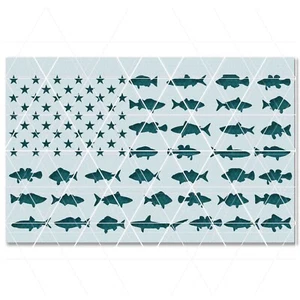 Fishing Flag Stencil – American Fish, Bass, Patriotic, Lake, River, Outdoors - Picture 1 of 5