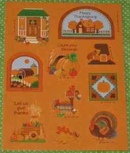VINTAGE HALLMARK  THANKSGIVING~TURKEY~PUMPKIN~CORNUCOPIA~STICKERS~AUTUMN~FALL - Picture 1 of 1