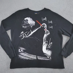 Star Wars Shirt Mens 2XL Black Thermal Vader Battle Long Raglan Sleeve Crew Neck - Picture 1 of 19