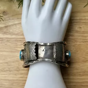Hopi Uhrenarmband Größe 7 Bisbee Türkis Eidechse signiert CL Sterling 95,4 g - Bild 1 von 13