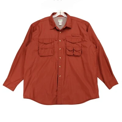 LL Bean Fishing Shirt Mens 2XL Buzz Off Red Brown Vented Long Sleeve Roll Tab  - Image 1 of 4