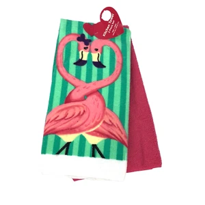 Flamingo Towels Set of 2 Tropical Pink Kitchen Hand Dish Drying FREE SHIPPING - Picture 1 of 3