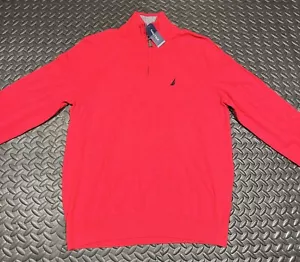 Nautica Men's Sweater Mock Neck Long Sleeve Logo Quarter Zip Red Size Medium M - Picture 1 of 6