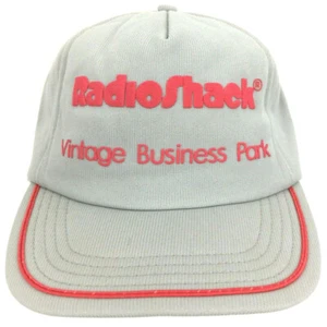 Vtg Radio Shack Hat Foam Lined Stripe Cap Logo Snap Back USA Trucker Baseball - Picture 1 of 12