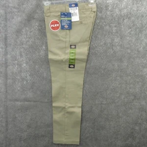 Dickies Boys Flex Pants 10 Beige Twill Slim Fit Tapered Leg Wrinkle Resist New - Picture 1 of 13