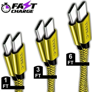 (3Pack) 1FT+3FT+6FT (Type C to Type C) Nylon Braided Charger Charging Cable Cord - Picture 1 of 8