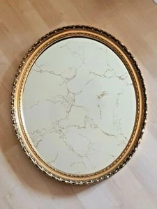 VTG Italian Marbled Gold Inlaid Large Oval Mirror Resin & Wood Gold Gilt Italy - Picture 1 of 12