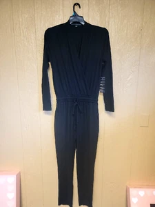 HYFVE Romper Jumpsuit Black Long Sleeve V-Neck sz M Elastic Drawstring Waist - Picture 1 of 8