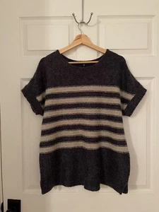 Gap Womens L New Luxurious Mohair Blend Navy Blue Tan Sweater Gorgeous - Picture 1 of 10