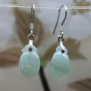 CERTIFIED Natural JADE Grade A Icy Light Green Jadeite Earrings 925 Silver - Picture 1 of 7