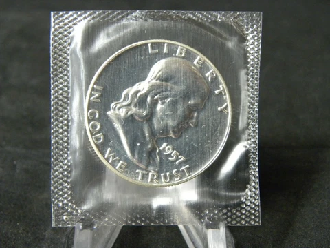 1957 Silver Proof Ben Franklin Half Dollar in Original Mint Cello  NEW BATCH Cover