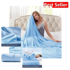 Elegant Blue Bamboo Blanket - 90x90" Lightweight Cooling Solutions for Travel - Picture 1 of 8