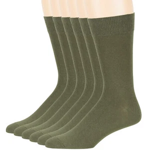 Men's Cotton 6 Pack Dress Business Soft Crew Socks Large 10-13 Olive Green - Picture 1 of 9