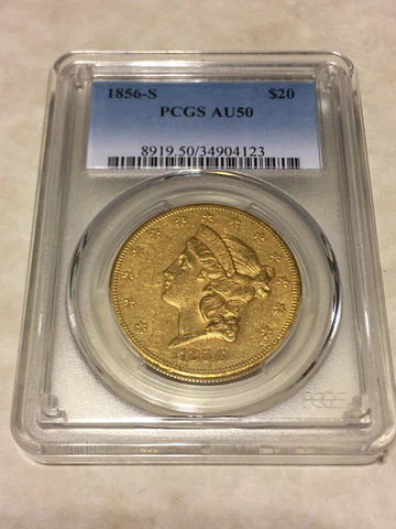 1856-S AU50 PCGS Liberty Double Eagle Type 1 $20 Gold Coin eyeclean Cover