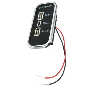 PD Type-C Charger Adapter USB Power Outlet 3 Ports Mount Panel For Car Boat RV - Photo 1 sur 14