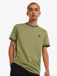 Camiseta Fred Perry Rwin Tipped M1588 Verde/Oliva Auténtica - Imagen 1 de 4