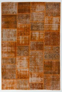 Handmade Patchwork Rug. Contemporary Turkish Wool Carpet in Shades of Orange - Picture 1 of 5