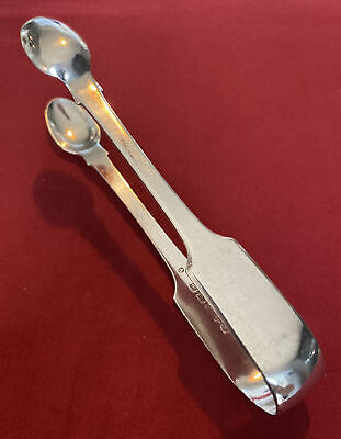 Large Antique Silver Plated Fiddleback Sugar Tongs By Elkington & Co. C.1843 • 4£