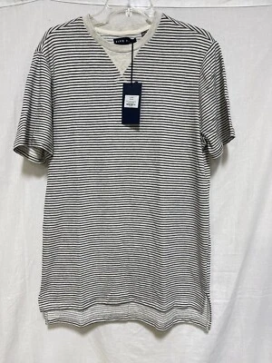 Camisa Five Four Hombre Talla Mediana Top Gris Rayas Manga Corta Dobladillo Alto Bajo NUEVA Foto 1 de 4