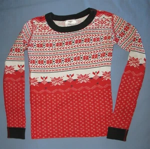 Hanna Andersson Fair Isle Snowflakes Pajama Top Only Long John Red 130 8 GUC - Picture 1 of 10