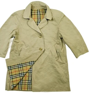 HOT VTG UNISEX BURBERRYS NOVACHECK LINED 3/4 Sleeve KHAKI CITY TRENCH Coat 48R M - Picture 1 of 15