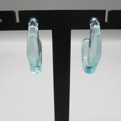 Vintage Lucite Earrings Hoop Translucent Aqua Blue Post For Pierced Ears Foto 1 de 4