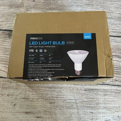 TorchStar LED Light Bulb 8W Super Bright PAR30 5000K 120V (6 Pack) Dimmable OB - Image 1 of 4