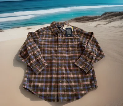 Lands' End Flannel Button Down Shirt Dk Olive Green Plaid Boy M (5-6) - Image 1 of 4