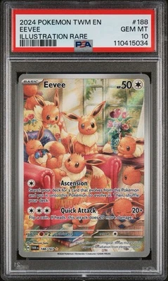 2024 POKEMON TWM EN-TWILIGHT MASQUERADE ILLUSTRATION RARE #188 EEVEE PSA 10 - Image 1 of 2