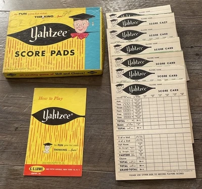 Vtg 1956 Yahtzee Score Pads Lot & Box E. S. Lowe Company + Instructions Manual - Image 1 of 4