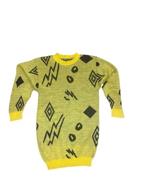 Suéter de malha gráfico amarelo vintage – raio e padrão geométrico - Imagem 1 de 3