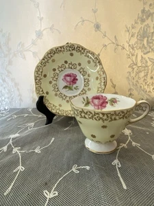 Vtg EB Foley Bone China 1850 Yellow, Pink Rose & Gold Teacup & Saucer England - Picture 1 of 15