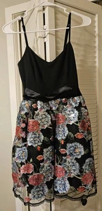 Nice Cute Teeze Me Jrs 1/2 Formal Sequin Floral Lace Mini Dress Black - Picture 1 of 4