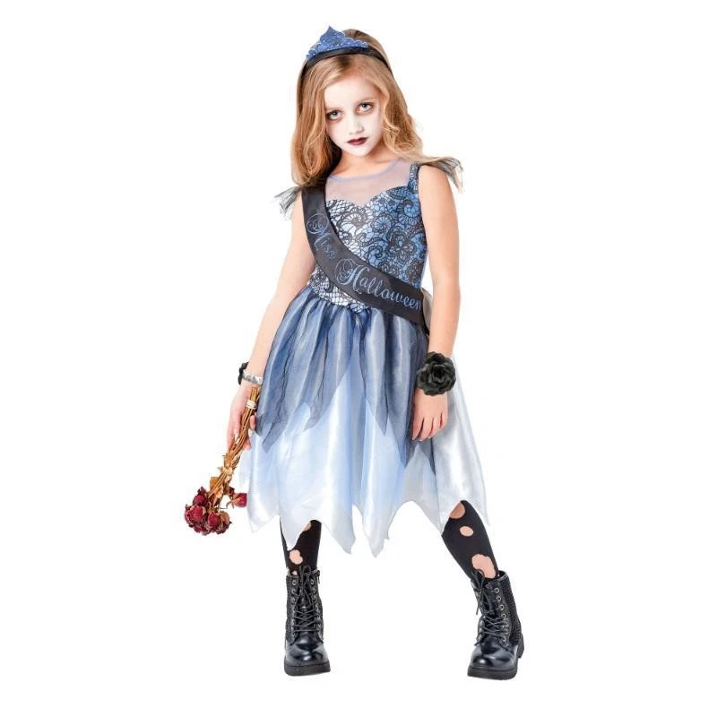 Medium Girl Girl's Zombie Queen Costume, White/Pink/Gray