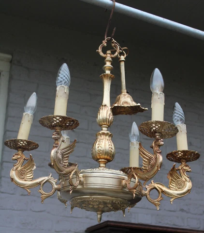 Vintage Brass Metal gold gilt Dragon chandelier castle gothic Design rare Cover