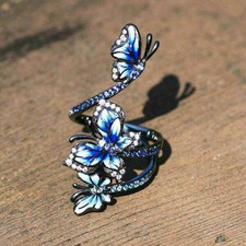 Elegant Women 925 Silver Jewelry Sapphire Butterfly Rings Gift Size 6-10