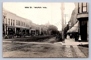 J90/Waupon Wisconsin RPPC Postkarte c1910 Main Street Stores 106 - Bild 1 von 4