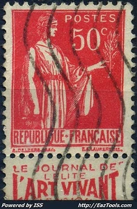FRANCE TYPE PAIX N° 283 PUB L'ART VIVANT AVEC OBLITERATION  - Picture 1 of 1
