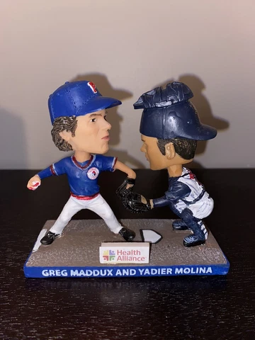 Midwest League Peoria Chiefs SGA NIB 2017 Greg Maddux Yadier Molina Bobblehead Cover