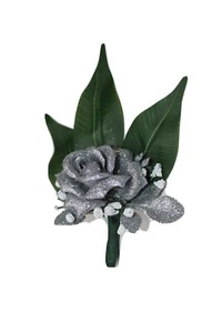 Silver Rose Pin Boutonniere Groom Best Man Prom Wedding Quinceanera Corsage - Picture 1 of 7