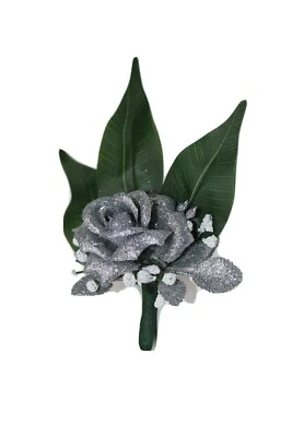 Pin rosa plata boutonniere novio padrino graduación boda quinceañera ramillete Foto 1 de 4
