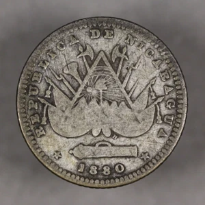 1880 Nicaragua Silver 10 Centavos - Picture 1 of 2