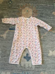 NWOT Petit Bateau Baby Girl Coverall Pink with Floral Bird Pattern 12 month - Picture 1 of 6