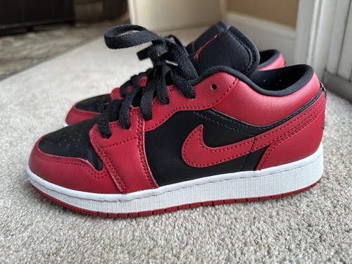 Sneakers bambino Nike Air Jordan 1 basse rosse nere 553560 606 taglia: 4 giovani