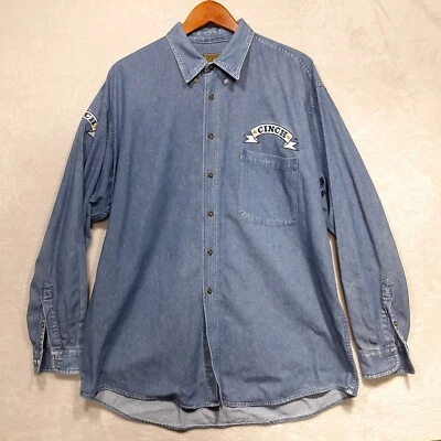 Cinch Para Hombres Manga Larga Denim Caña Con Botones Talla L/Azul/Cinch Logo Acanalado Foto 1 de 4